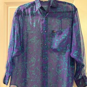 Guess Georges Marciano Purple and Teal Men's  button up Shirt, small, sheer